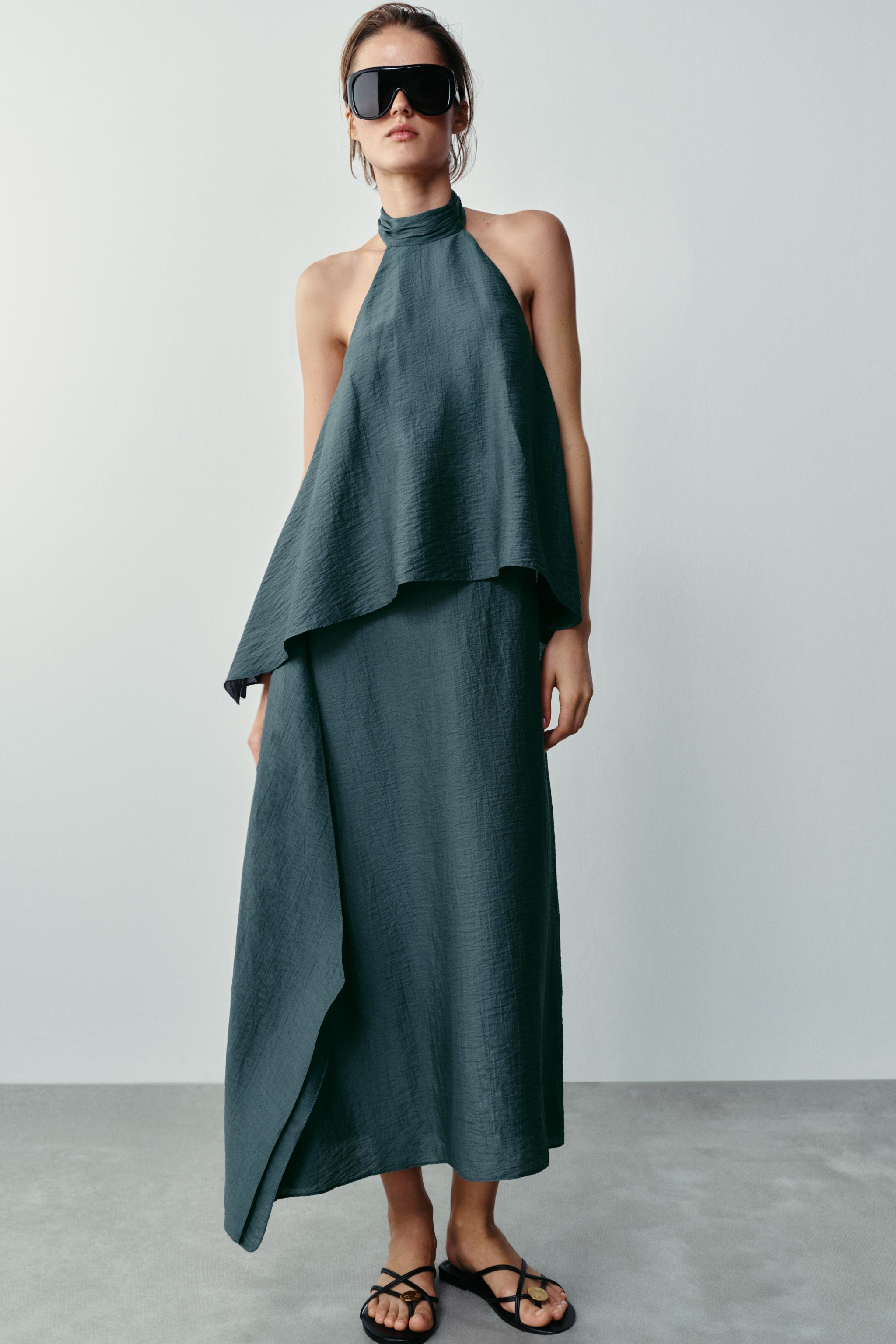 LINEN HALTER MIDI DRESS | Zara US