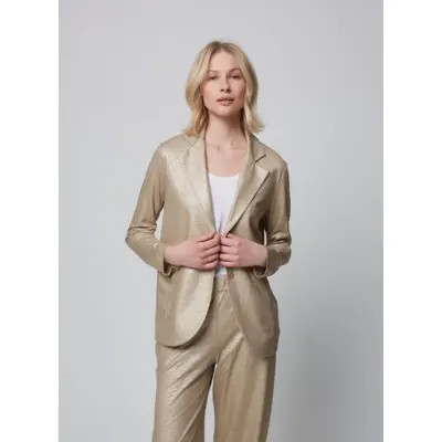Majestic Filatures Stretch Metallic Linen One Button Blazer in Sable at Nordstrom, Size 1 | Nordstrom