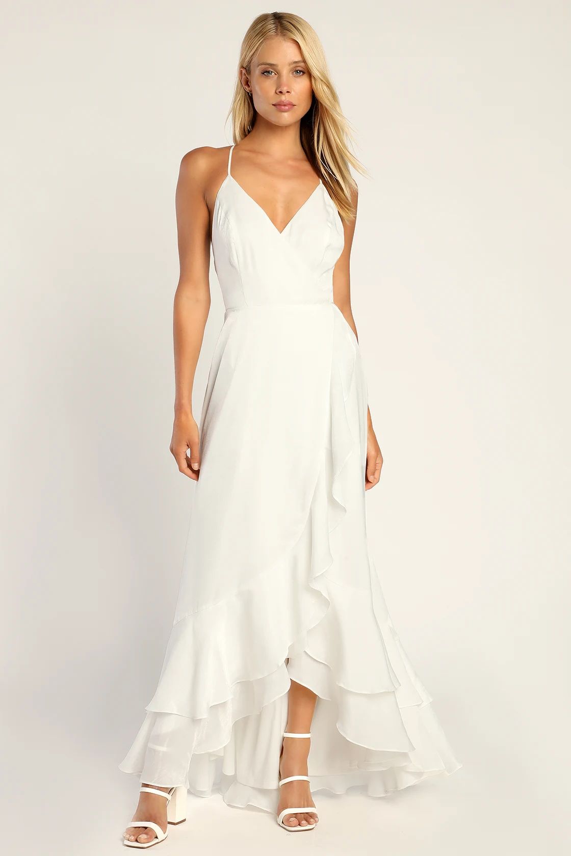 In Love Forever White Satin Lace-Up High-Low Maxi Dress | Lulus (US)