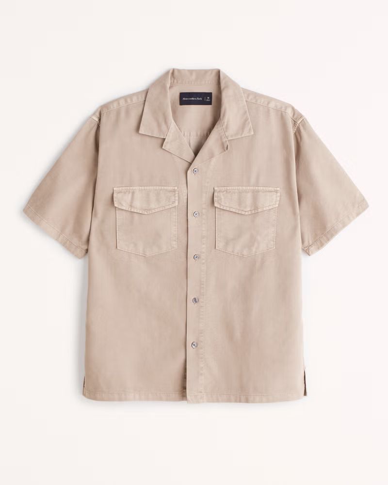 Vol. 28 Camp Collar Twill Button-Up Shirt | Abercrombie & Fitch (US)