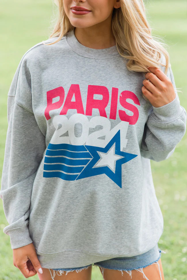Paris 2024 Light Grey Oversized Graphic Sweatshirt | Pink Lily