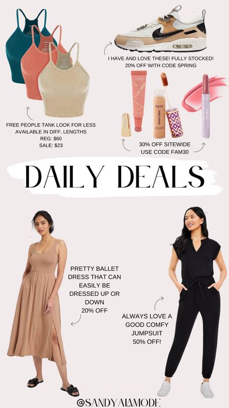 Daily deals // Amazon fashion // free people look for less // dupe // Nike futura air max // tarte sale // spring dress // summer dress // jumpsuit // travel outfit 

#LTKsalealert