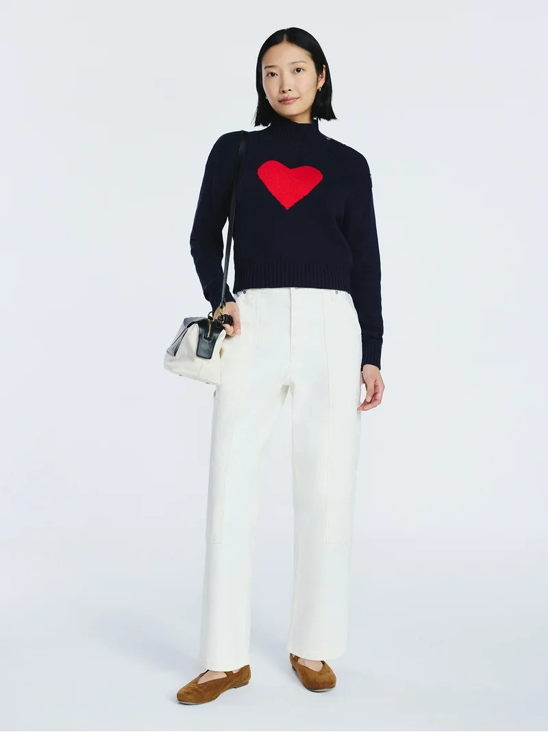 Free Assembly Women's Mock Neck Button Sweater with Long Sleeves, Midweight, Sizes XS-XXL | Walmart (US)