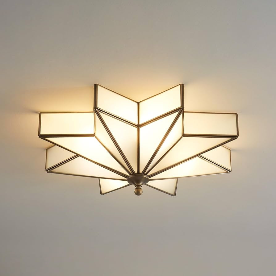Star Brass Glass Ceiling Light - 19.5 In Black Large Flush Mount Fixture - Art Deco Mid Century V... | Amazon (US)