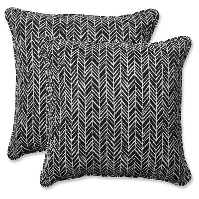 Outdoor/Indoor Herringbone Black Throw Pillow Set of 2 - Pillow Perfect | Target