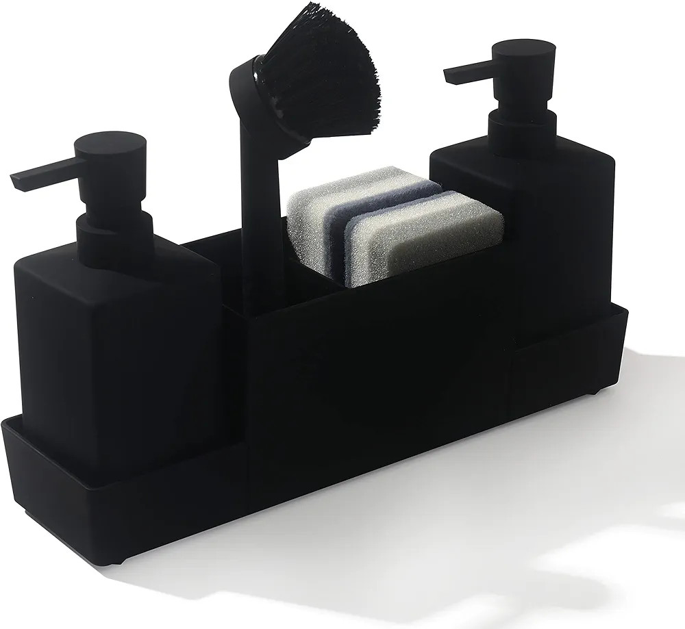 Kitchen Soap Dispenser with Sponge Holder Set for Sink Caddy, Hand Soap and Dish Soap Dispenser w... | Amazon (US)