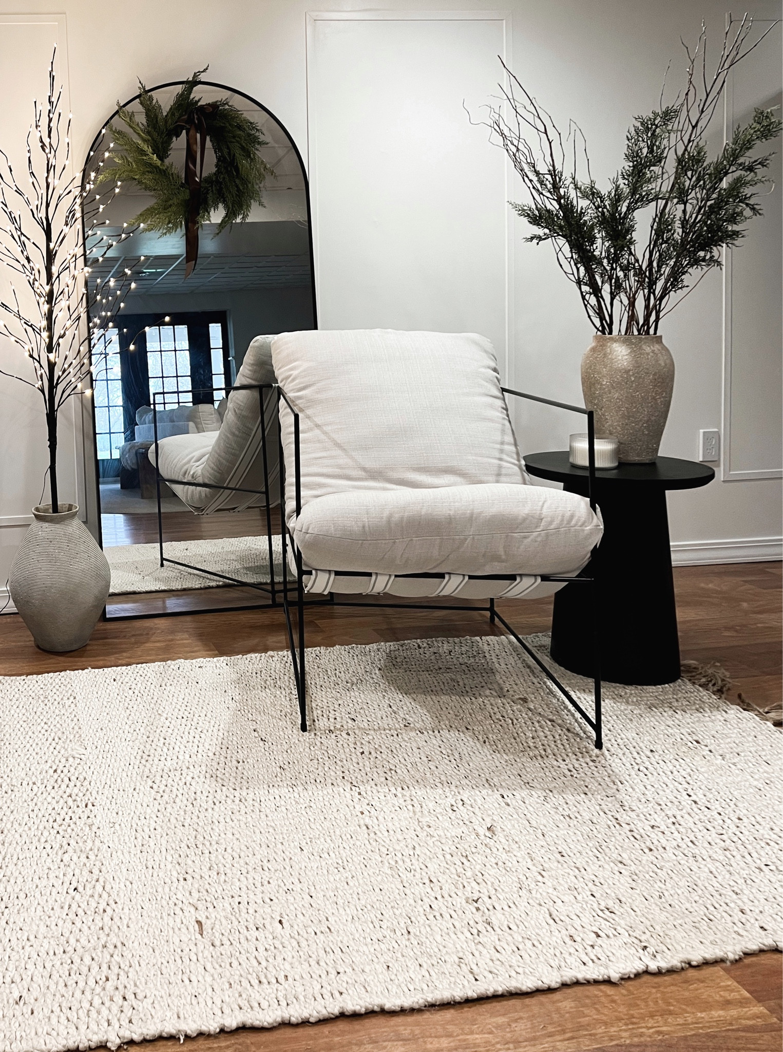 cozy landing nook - added these great amazon twig light trees + fav cedar branches & a wreath with a beautiful brown bow to instantly add Christmas coziness. so simple & makes a big difference 

#LTKSeasonal #LTKHoliday #LTKhome