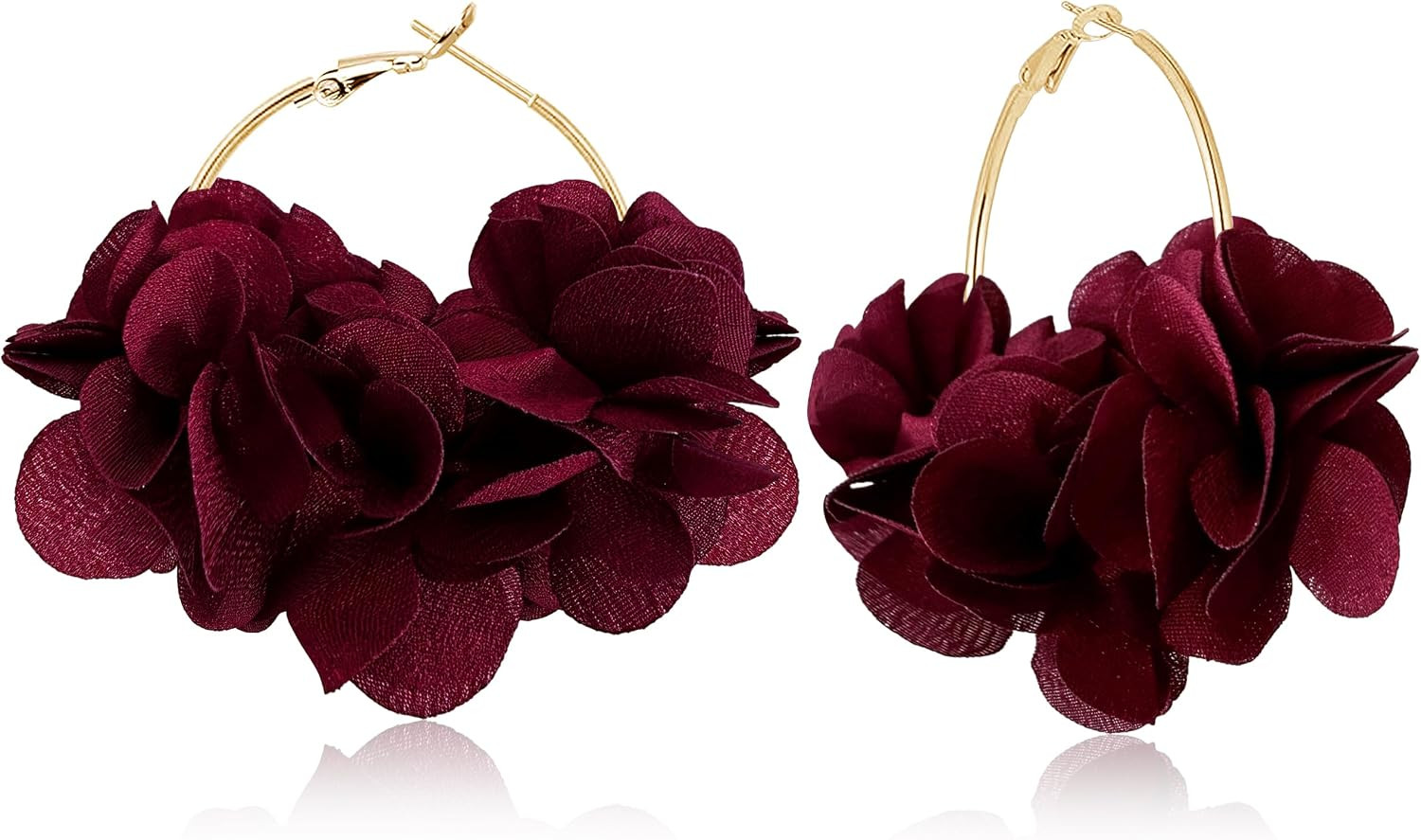 Handmade Boho Fabric Flower Large Hoop Earrings Unique Lightweight Camellia Flower Floral Dangle Drop Earrings For Women | Amazon (US)