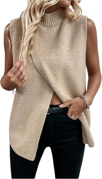 Verdusa Women's Sweater Vest Mock Neck Fall Sweaters Business Casual Outfit | Amazon (US)
