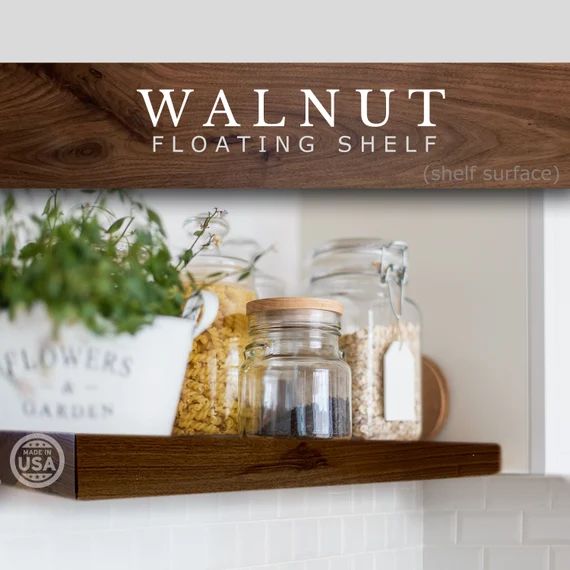 Walnut Floating Shelf - Custom Length, Depth, and Finish Color with Hidden Bracket and Mounting H... | Etsy (US)