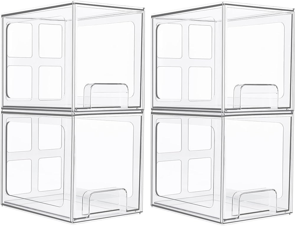 Vtopmart 4 Pack Stackable Storage Drawers, 6.6''Tall Acrylic Bathroom Makeup Organizers,Clear Pla... | Amazon (US)
