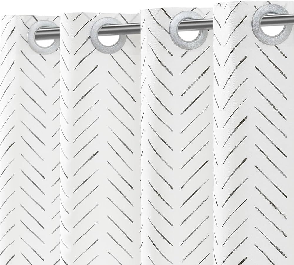 jinchan No Hook Shower Curtain Black and White Herringbone Fabric Shower Curtain Zig Zag Inky Che... | Amazon (US)