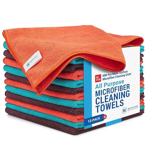 MW Pro Microfiber Cleaning Cloth | Black Gray Blue | 12 Pack | 16” x 16” | All Purpose Microfiber Towels - Clean, Dust, Polish, Scrub, Absorbent | Amazon (US)