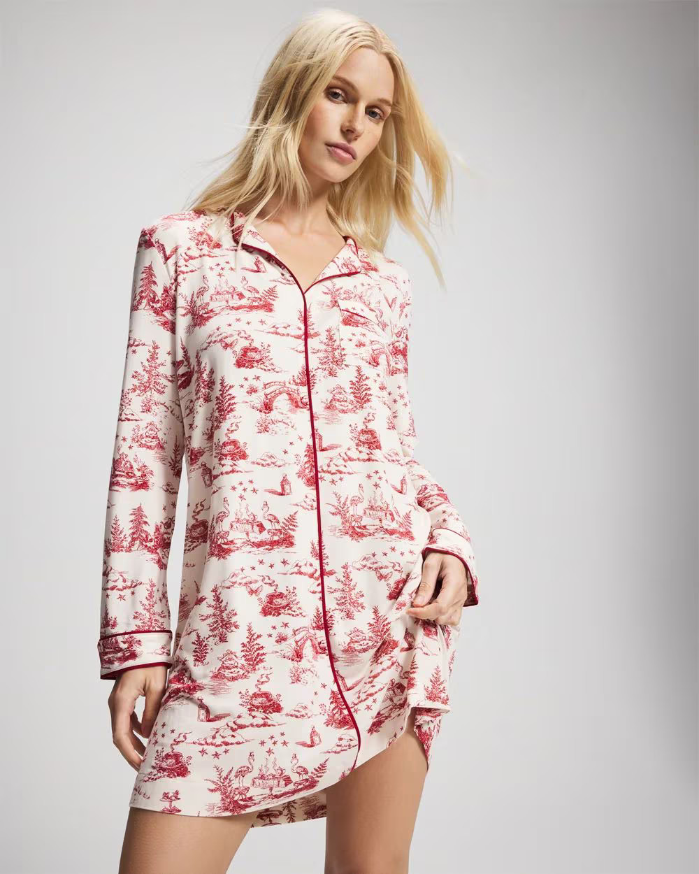 Piped Long-Sleeve Sleepshirt | Soma | SOMA