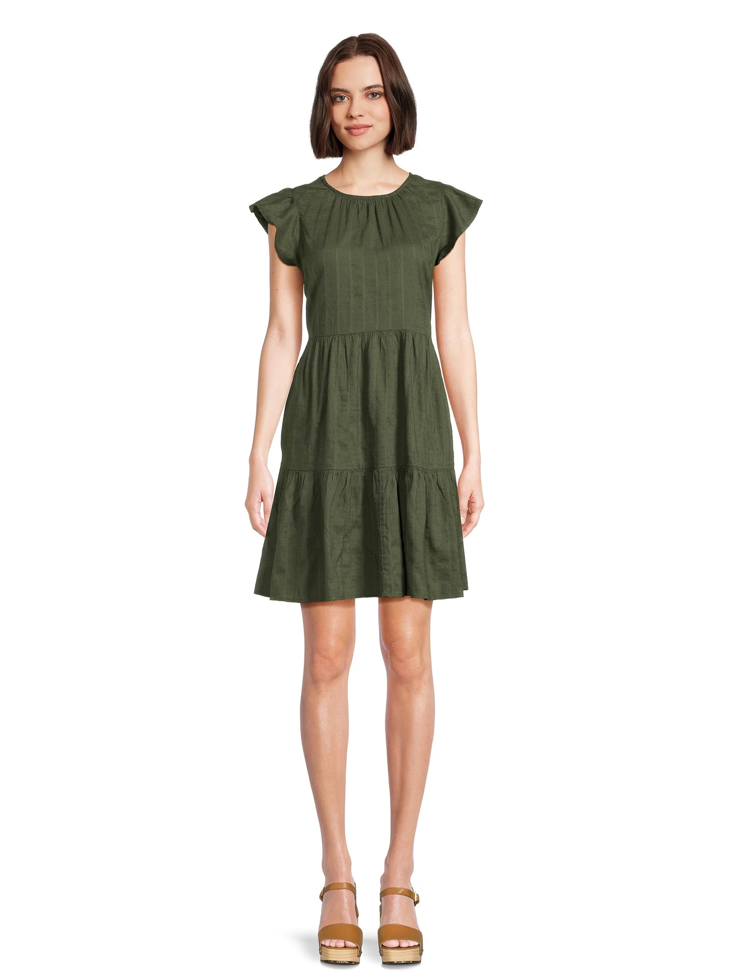 Time and Tru Women's Tiered Dress with Flutter Sleeves, Sizes XS-XXXL - Walmart.com | Walmart (US)