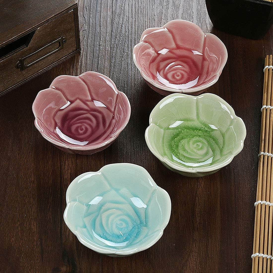 VanEnjoy 4 pcs Colorful Glaze Flower Pattern Ceramic Soy Sauce Dipping Bowls Appetizer Plates Ser... | Amazon (US)