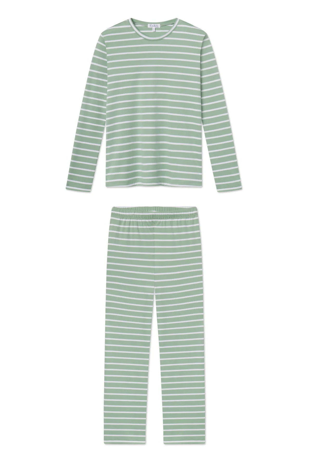 Pima Crew Long-Long Set in Granite Green Anchor Stripe | Lake Pajamas