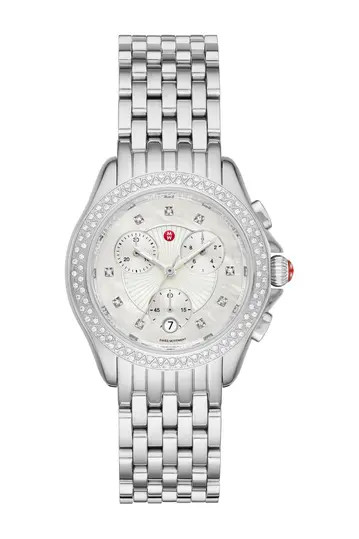 MicheleWomen's Belmore Chronograph Diamond Embellished Bracelet Watch, 37mm - 0.34 ctw | Nordstrom Rack