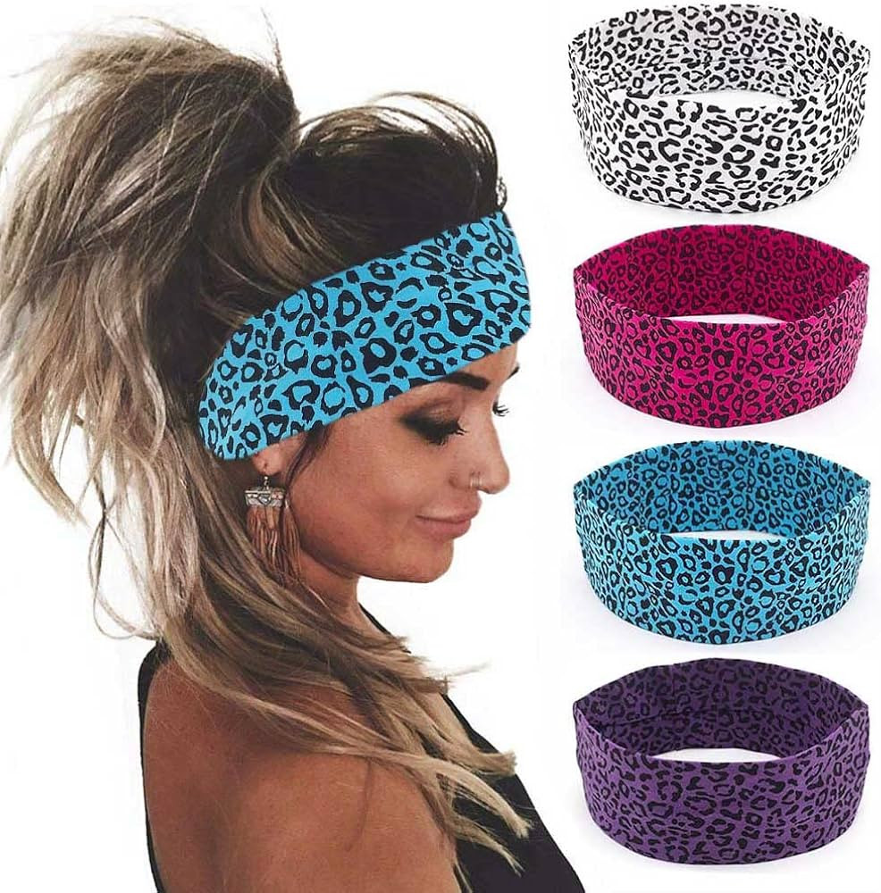 DRESBE Boho Yoga Headbands Leopard Print Hair Bands Stretchy Head Wraps Elastic Hair Accessories ... | Amazon (US)