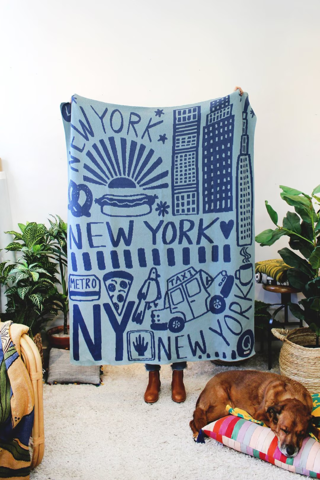 New York Knit Throw Blanket - Flat Iron Blue and Navy - Cozy Gifts - New York City Print - Etsy | Etsy (US)