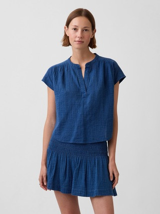 Cotton Gauze Denim Oversized Split-Neck Top | Gap (CA)