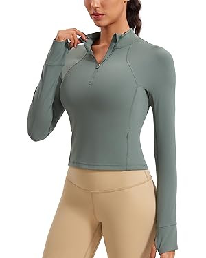 CRZ YOGA Women's Butterluxe Long Sleeve Workout Shirts Half Quarter Zip Athletic Tops Crop Collar... | Amazon (US)