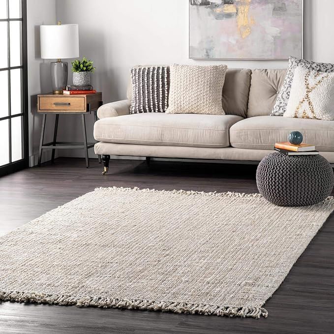 nuLOOM 6x9 Daniela Jute Tassel Hand Woven Area Rug, Off White, Solid Chunky Farmhouse Design, Nat... | Amazon (US)