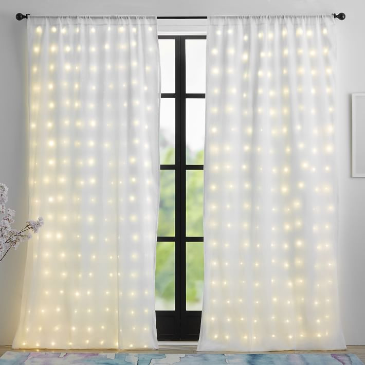 Fairy Light Sheer Curtain - White | Pottery Barn Teen