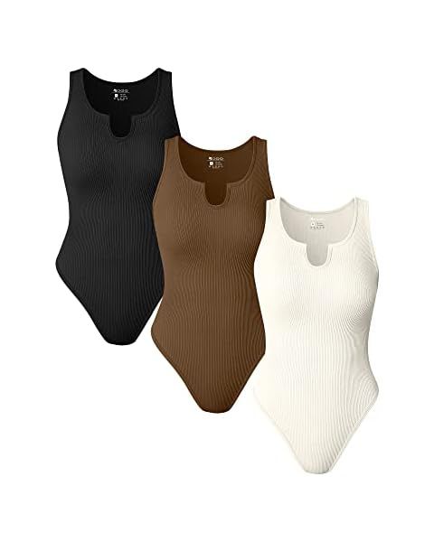 OQQ Women's 3 Piece Bodysuits Sexy Ribbed Sleeveless One Piece Halter Neck Sleeveless Bodysuits | Amazon (US)