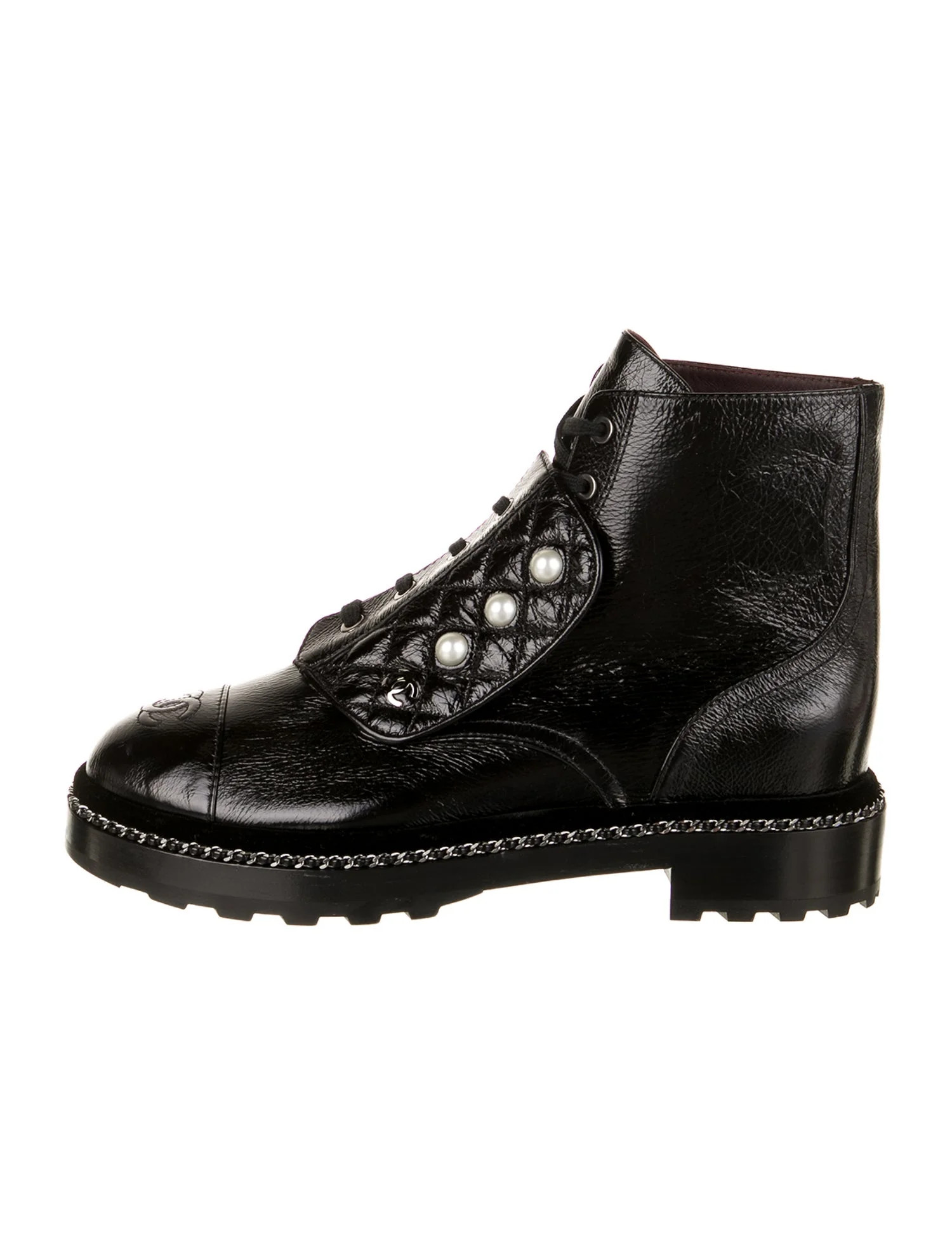 2018 Interlocking CC Logo Combat Boots | The RealReal