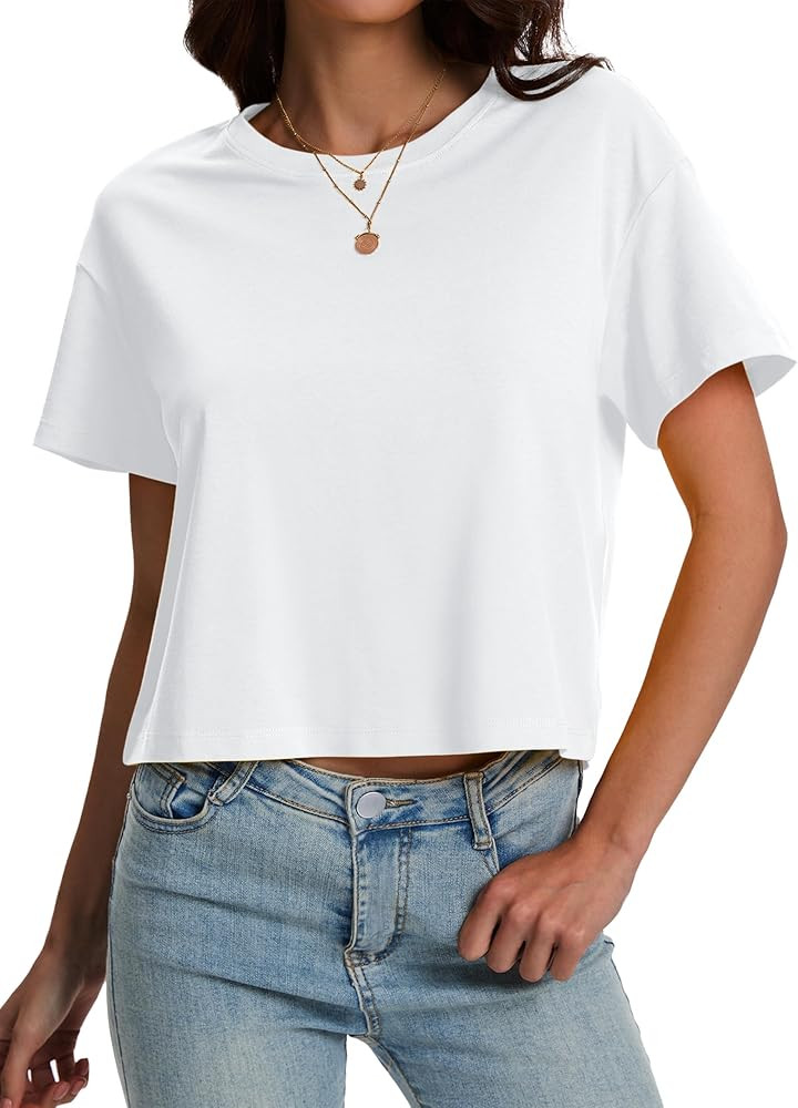 SMENG Women's Workout Crop Tops UPF50+ Cotton Soft Breathable Tshirt Loose Short Sleeve Yoga Athl... | Amazon (US)