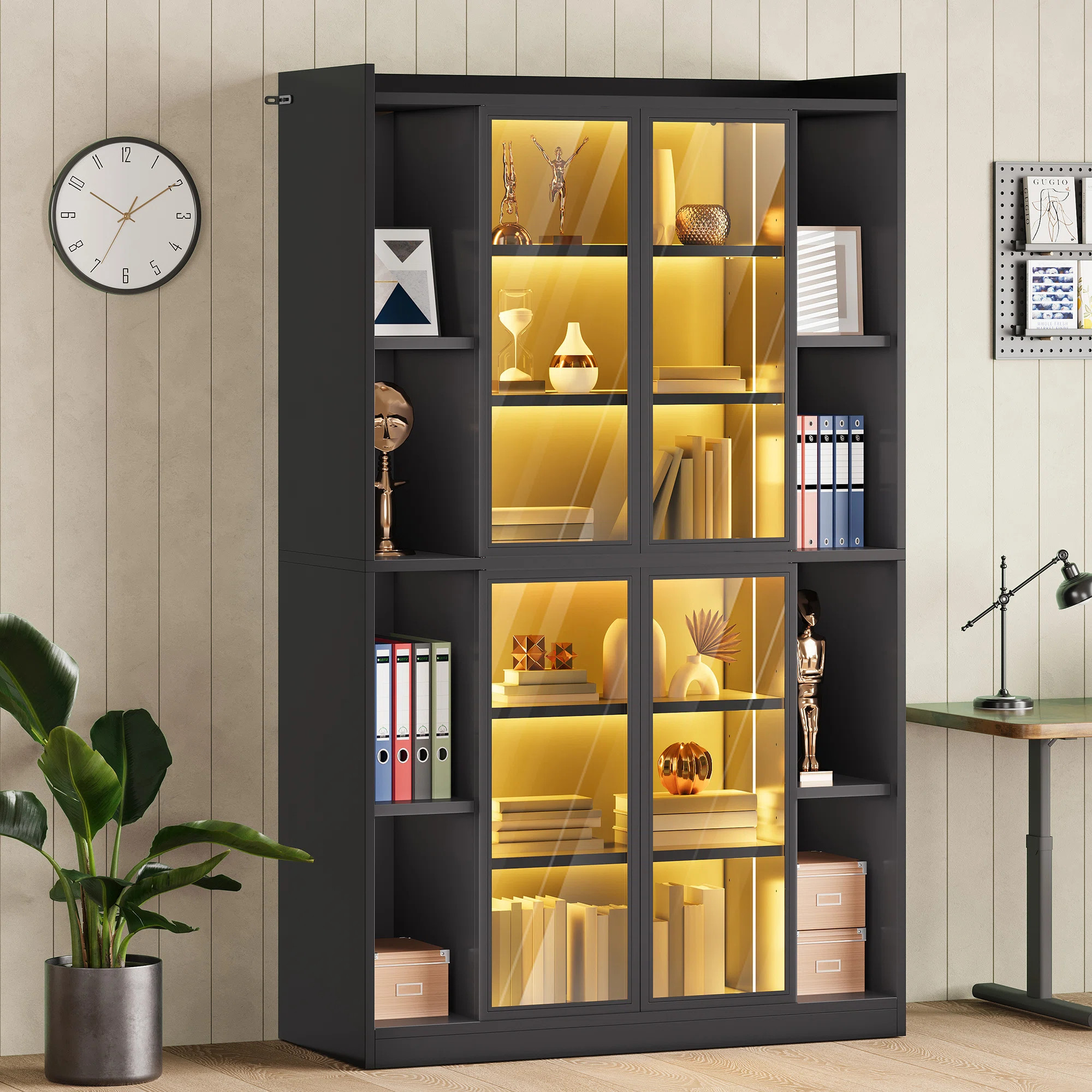 6 Tier Tall Bookcase with LED Lights Large Wood Storage Bookshelf | Wayfair North America