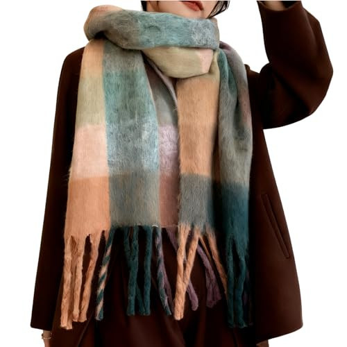 YSense Womens Winter Scarf Chunky Oversized Plaid Thick Blanket Scarf Big Coloured Warm Shawl Wrap | Amazon (US)