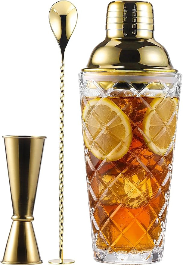 Glass Cocktail Shaker Set with Built-in Strainer – 16oz Thickened Pineapple Glass Gold Shaker S... | Amazon (US)