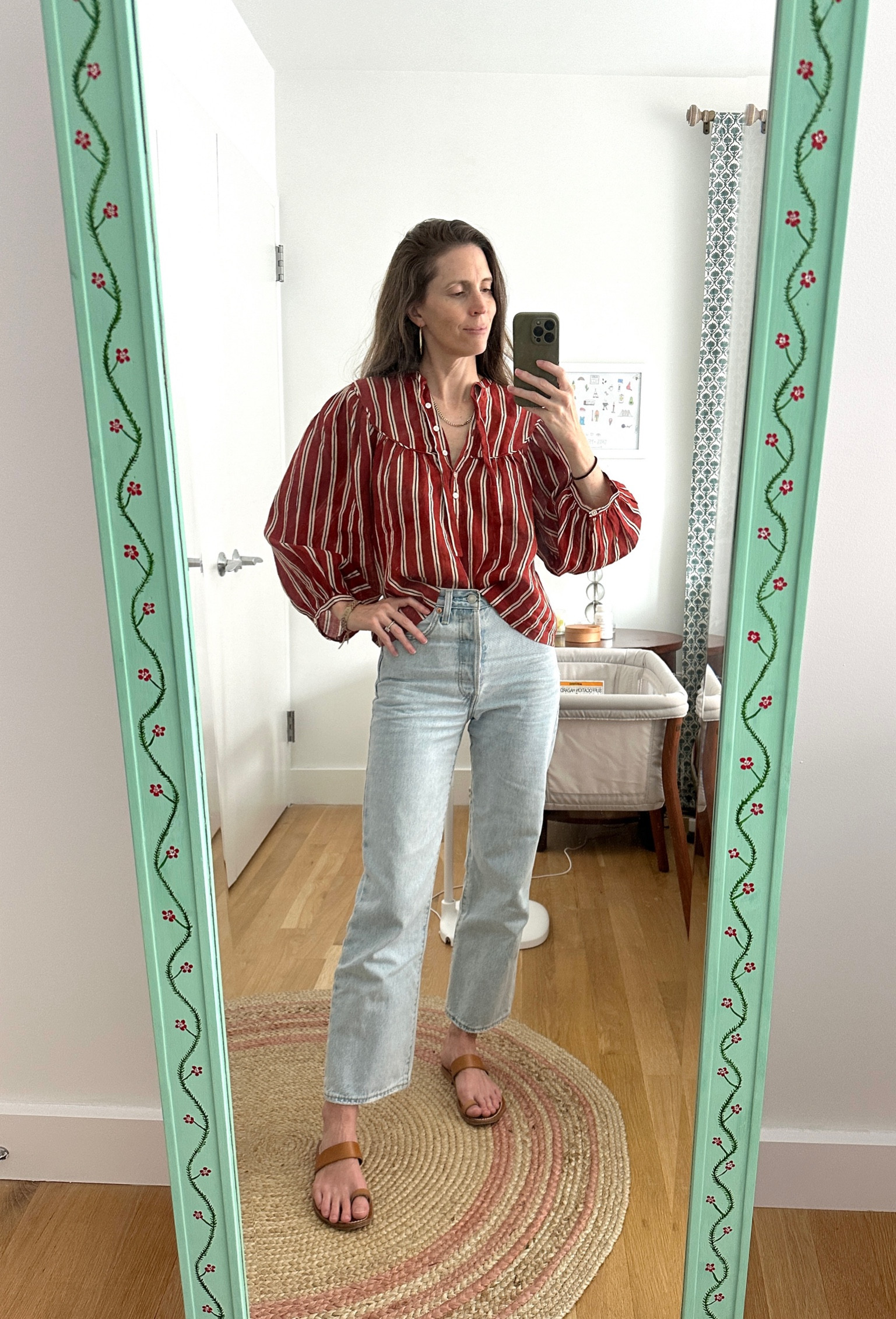 For the breezy days of summer, a good colorful blouse, high waisted jeans and leather sandals, on repeat. I feel pulled together but also casual. Good for bopping around the house and out running errands and won’t be embarrassed if you bump into someone!

#LTKSeasonal