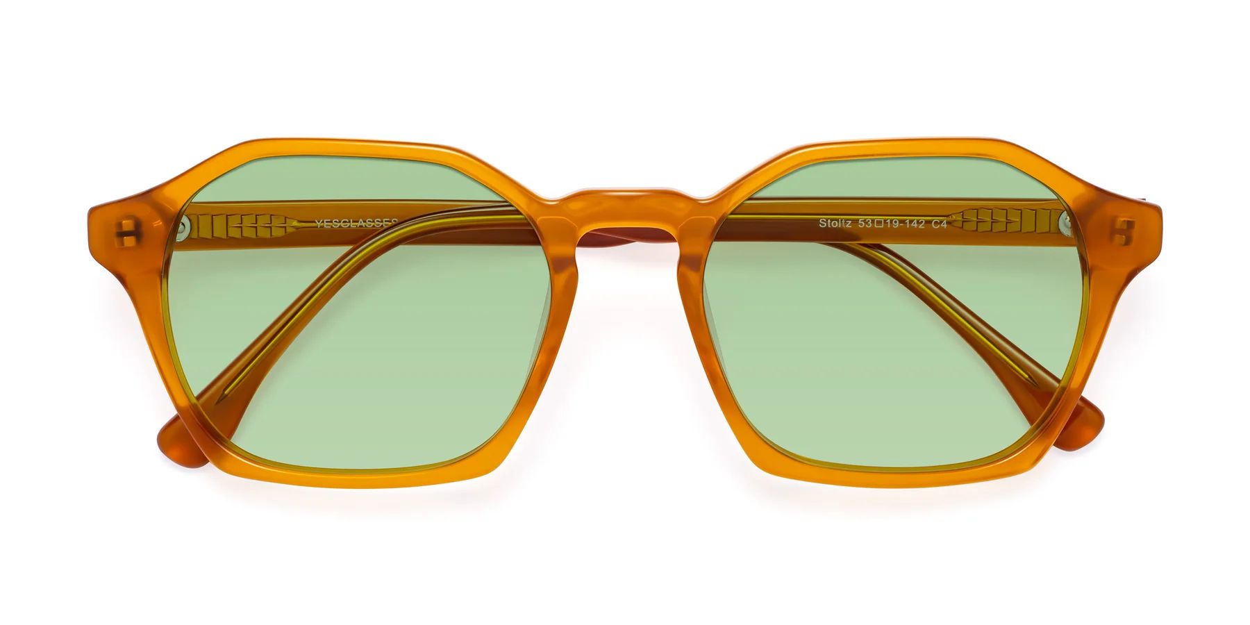 Brown Retro-Vintage Geometric Full-Rim Tinted Sunglasses with Medium Green Sunwear Lenses - Stolt... | Yesglasses