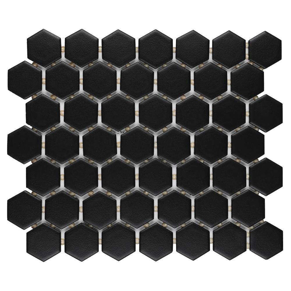 Restore Matte Black Hexagon 10 in. x 12 in. x 6.35 mm Glazed Ceramic Mosaic Tile (0.81 sq. ft./pi... | The Home Depot