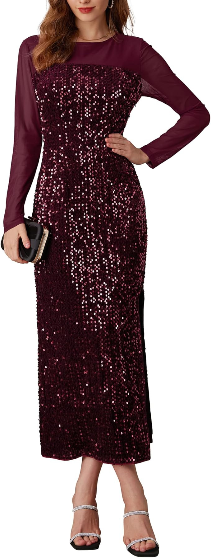 GRACE KARIN Women's Sequin Sparkly Glitter Dress Long Sleeve Velvet Cocktail Formal Dresses | Amazon (US)