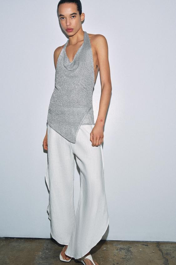 METALLIC THREAD KNIT HALTER TOP | Zara US