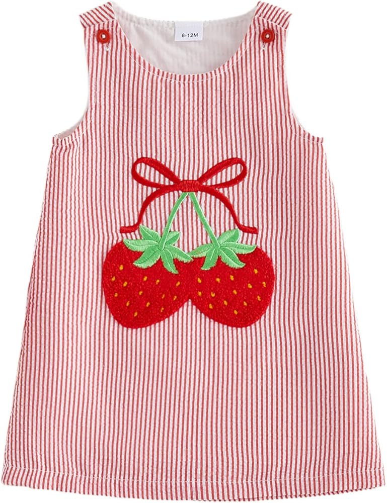Toddler Girl Strawberry Dress Infant Baby Summer Outfit Sleeveless Tank Dresses Seersucker Stripe... | Amazon (US)