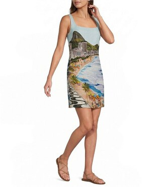 Farm Rio Copacabana Beach Scoop Neck Sleeveless Multicolor Linen Mini Dress | Dillard's | Dillard's