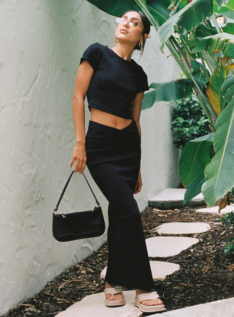 Organic Abigail Midi Skirt Black | Princess Polly US