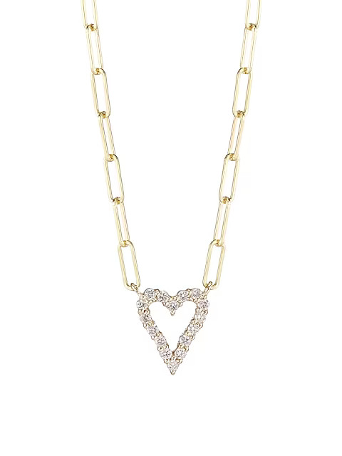 14K Yellow Gold & Diamond Heart Paperclip-Link Chain Necklace | Saks Fifth Avenue