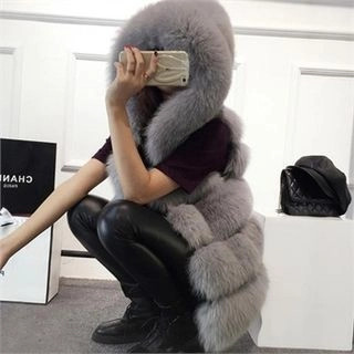Hooded Fuax-Fur Vest | YesStyle Global