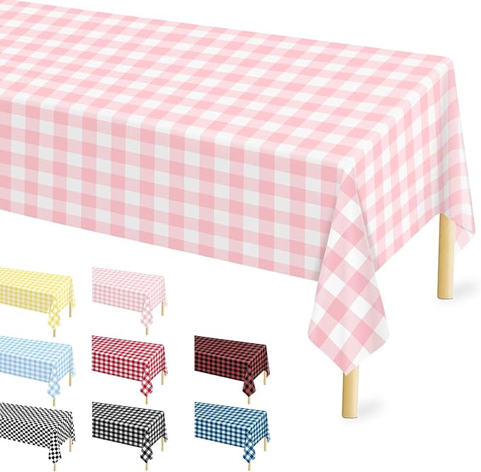 4 Pcs Pink Gingham Tablecloth 54 × 108 Inches Pink and White Checkered Table Cloth Disposable Pl... | Amazon (US)