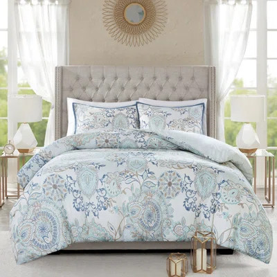 100% Cotton Reversible Bedding With Floral And Motifs Duvet Cover In Multicolor Botanical Print | Wayfair North America