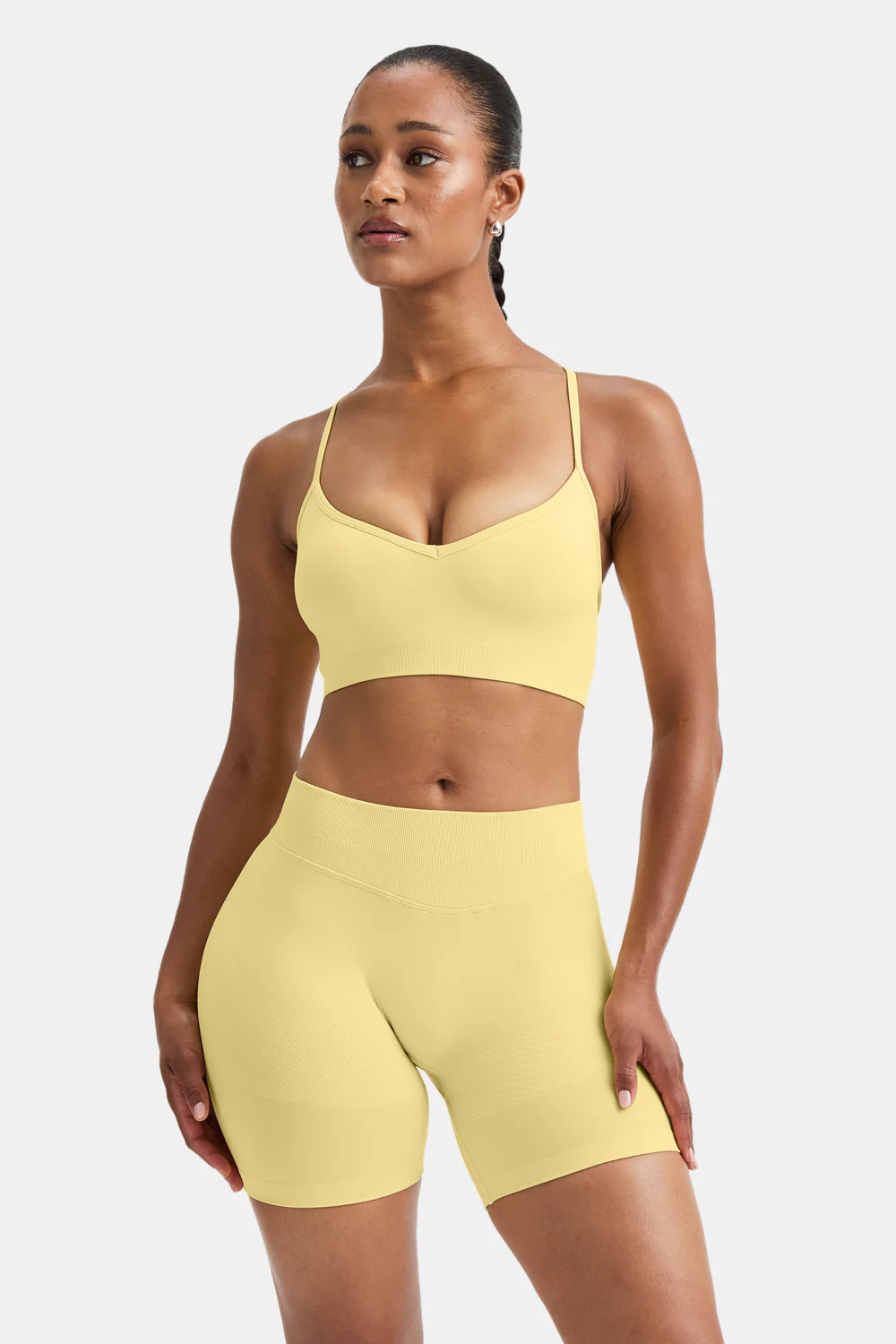 Sculpt Seamless Cross Back Sports Bra - Butter Yellow | TALA (UK)