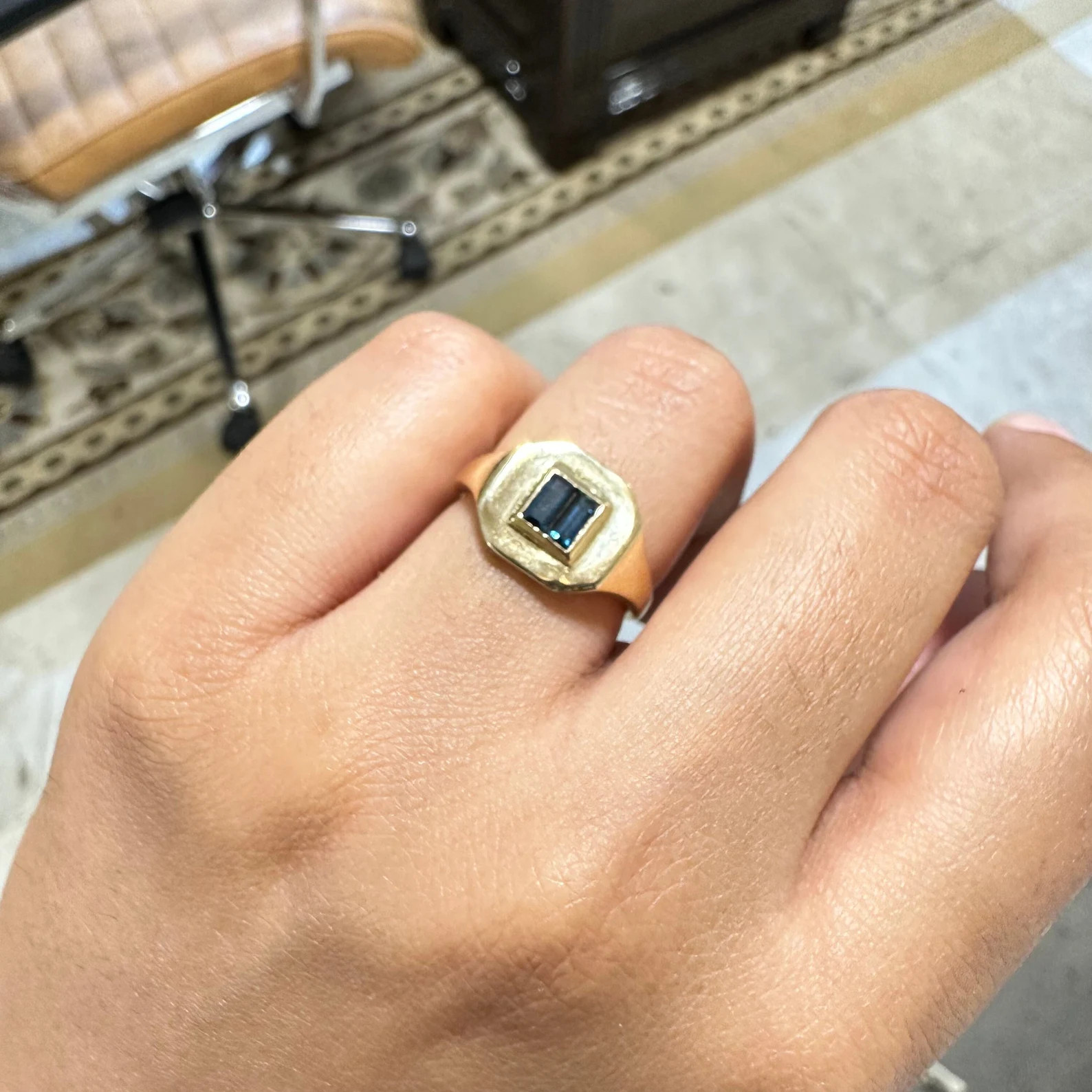 Natural Blue Sapphire Ring, Solid 14k Yellow Gold, Illusion Signet Ring, September Birthstone, Ch... | Etsy (US)