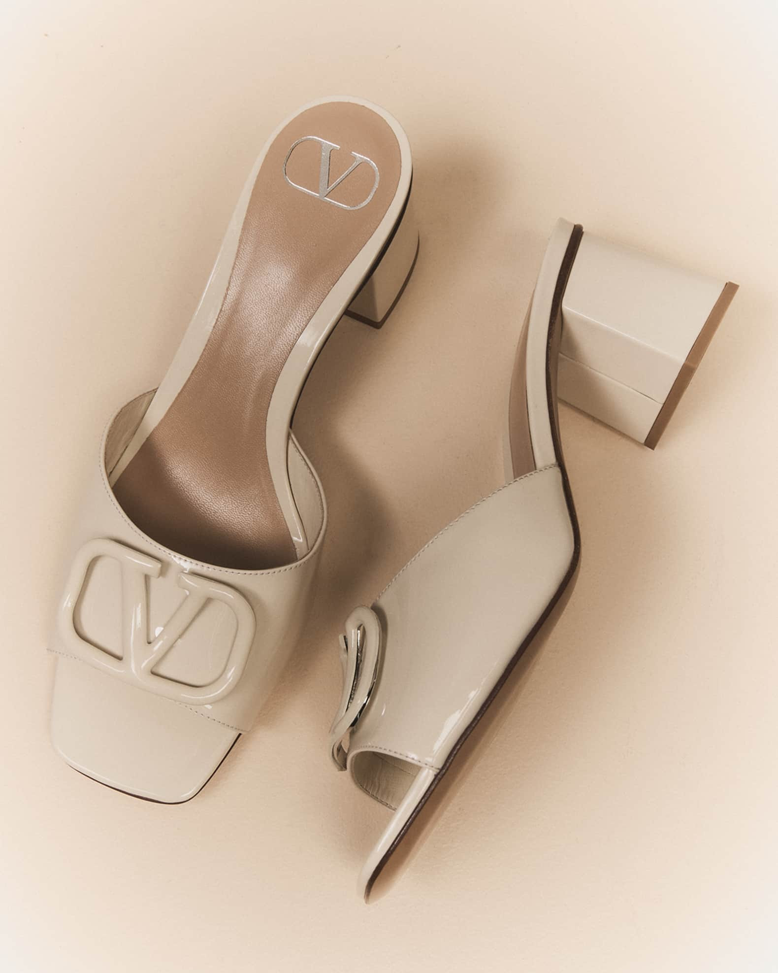 Valentino Garavani VLogo Leather Tonal Mule Sandals | Neiman Marcus