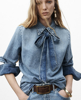 Women's Bow Detail Denim Shirt | Macy's